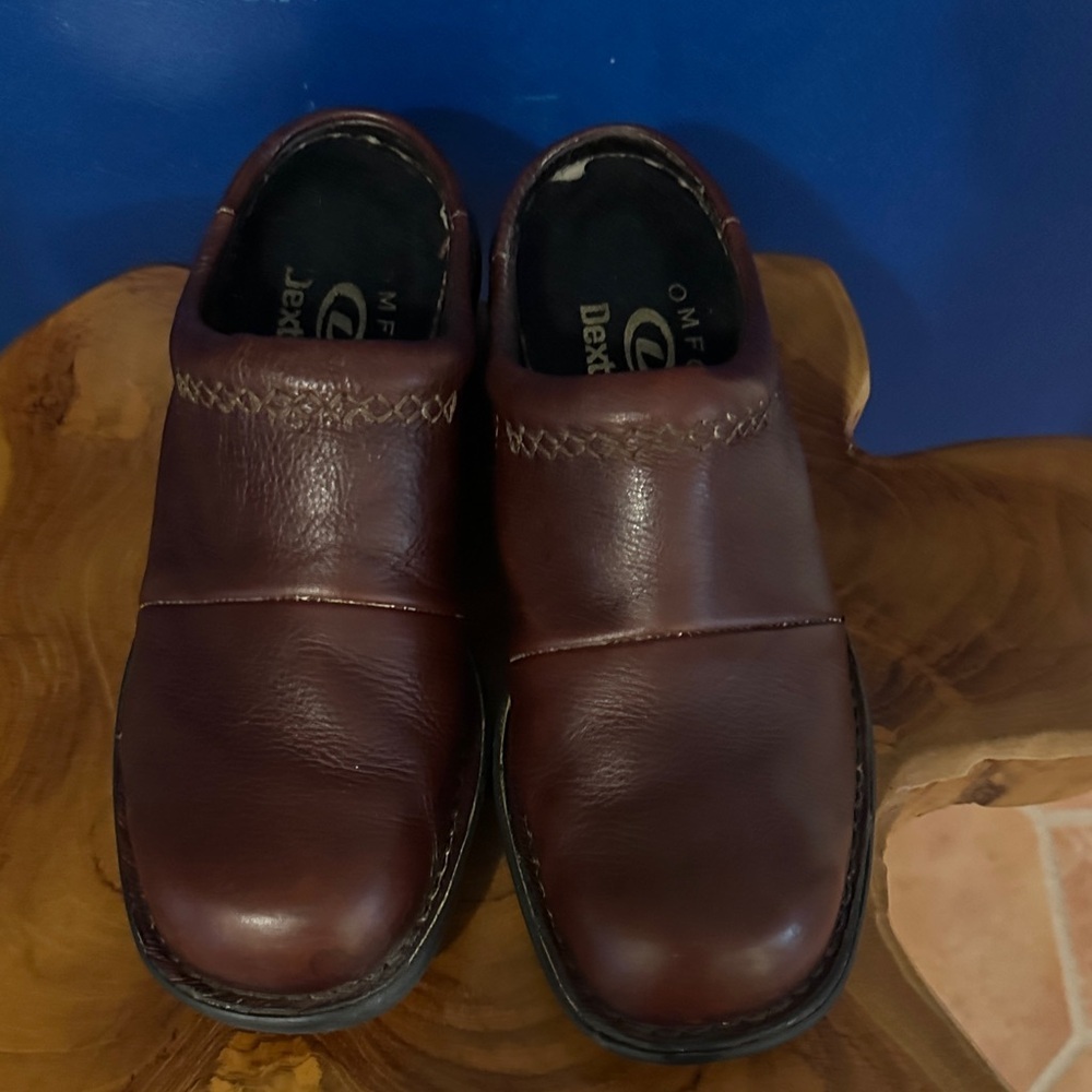 Women’s Dexter Comfort Brown Leather Slip on Shoes Clogs Size 9